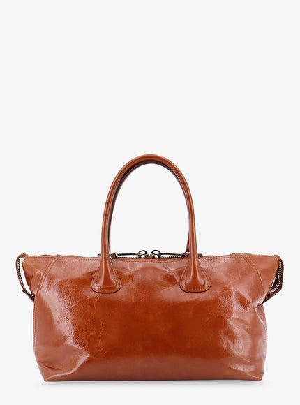 Shiny Leather Handbag With Front Lettering Logo