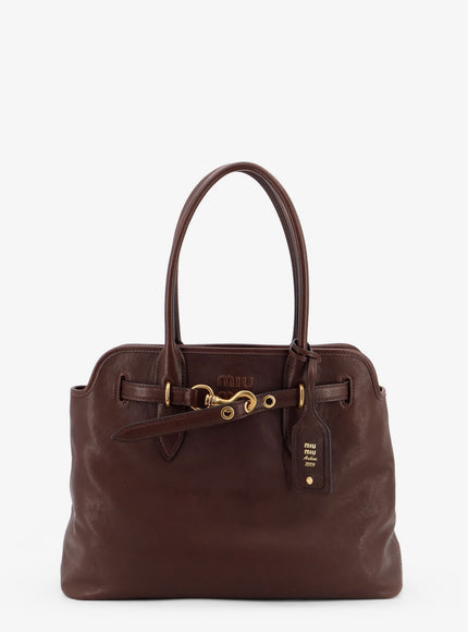 Miu Miu Aventure Leather Handbag With Front Lettering Logo Uni Radica