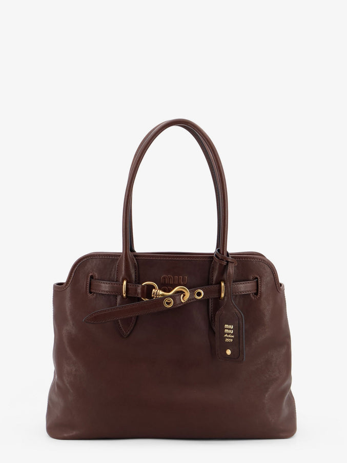 Miu Miu Aventure Leather Handbag With Front Lettering Logo Uni Radica