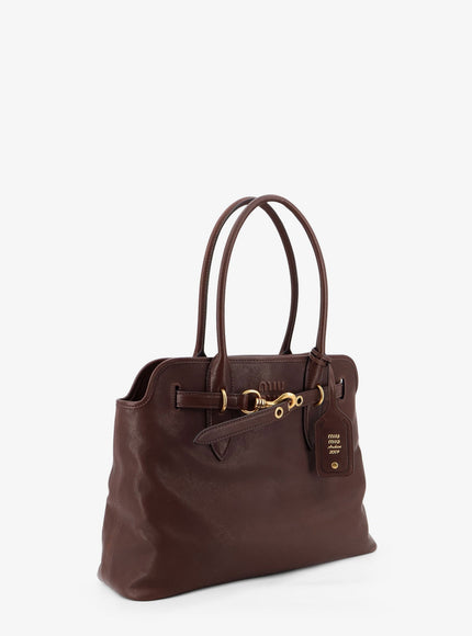 Miu Miu Aventure Leather Handbag With Front Lettering Logo