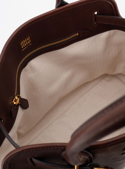 Miu Miu Aventure Leather Handbag With Front Lettering Logo