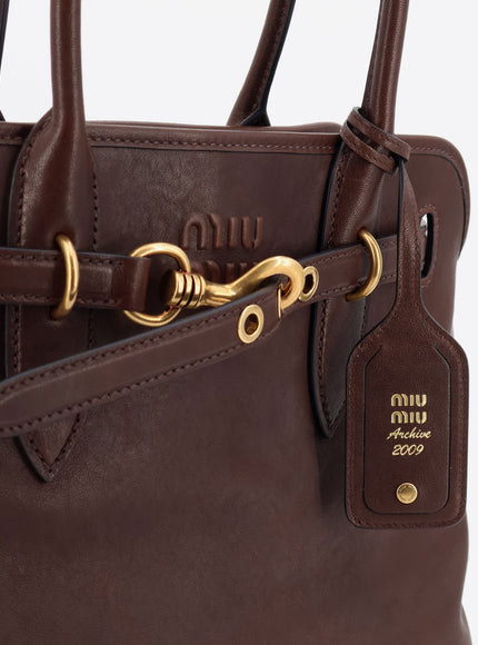 Miu Miu Aventure Leather Handbag With Front Lettering Logo