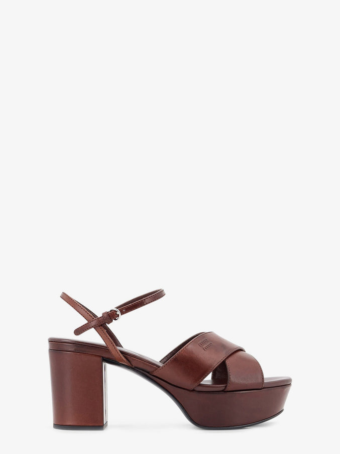 Miu Miu Leather Heeled Sandals With Logo Caffe