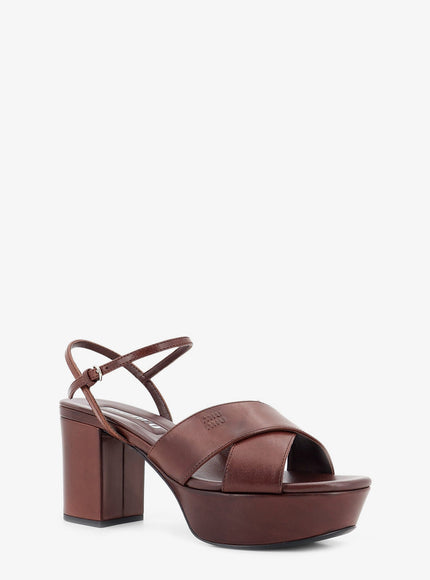 Miu Miu Leather Heeled Sandals With Logo