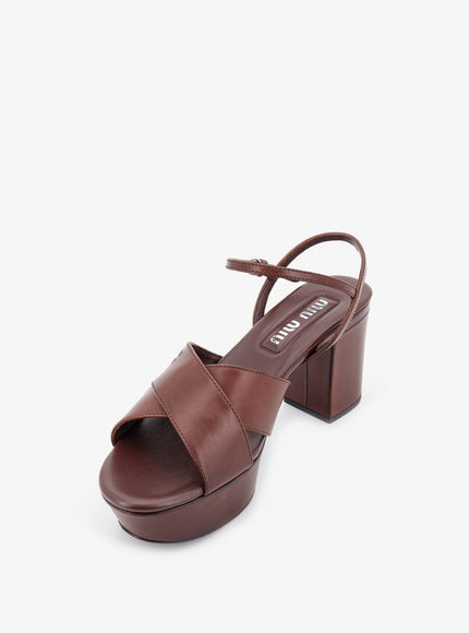 Miu Miu Leather Heeled Sandals With Logo