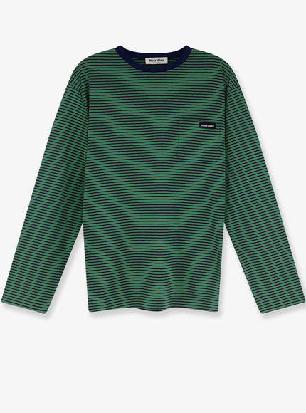 Miu Miu Cotton T-Shirt With Striped Pattern Xs Navyverde