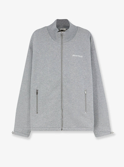 Miu Miu Oversize Cotton Sweatshirt With Zip Closure Grigio