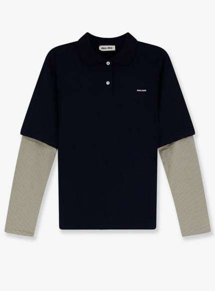 Miu Miu Cotton Polo Shirt With Front Embroidered Logo Bluoliva
