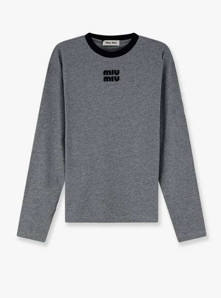 Miu Miu Cotton T-Shirt With Front Logo Grigionero