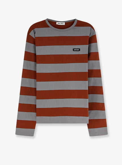 Miu Miu Cotton T-Shirt With Striped Pattern Ferro