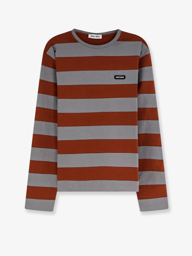 Miu Miu Cotton T-Shirt With Striped Pattern Ferro