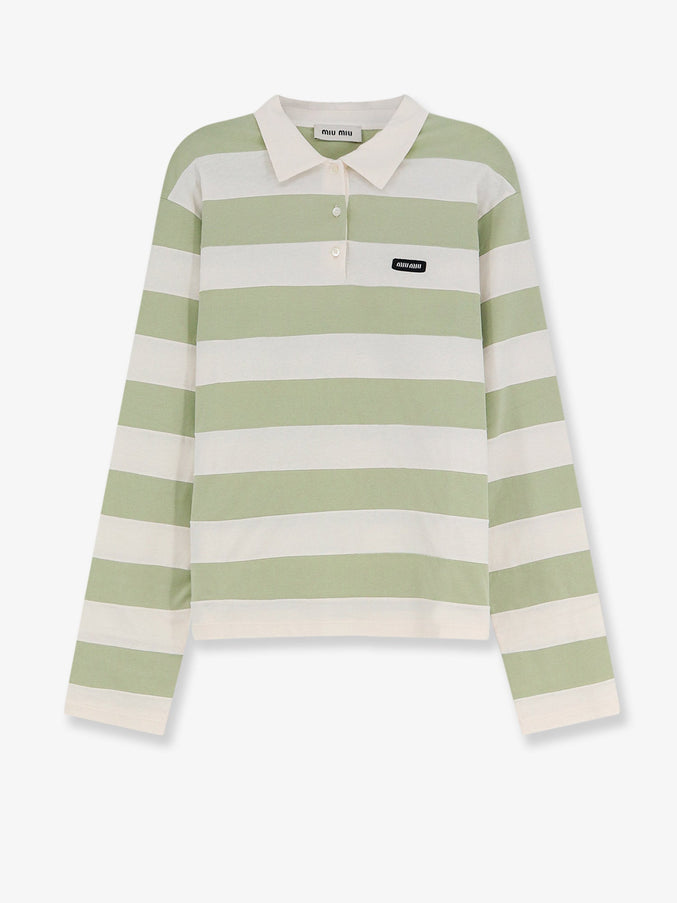 Miu Miu Cotton Polo Shirt With Striped Pattern Petaloagave