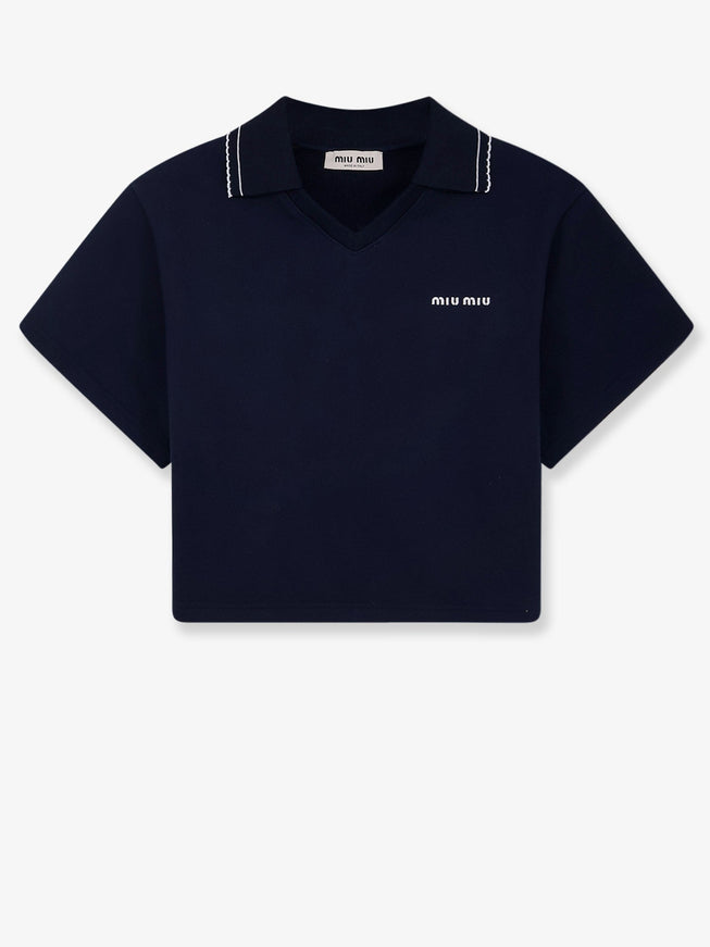 Miu Miu Cotton Sweatshirt With Logo Embroidery Bleu