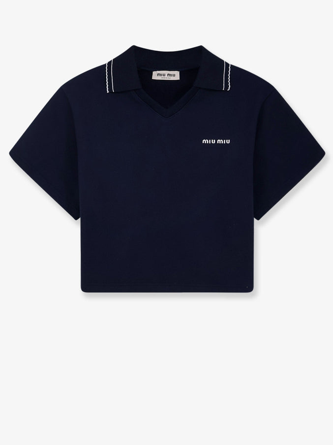 Miu Miu Cotton Sweatshirt With Logo Embroidery Bleu
