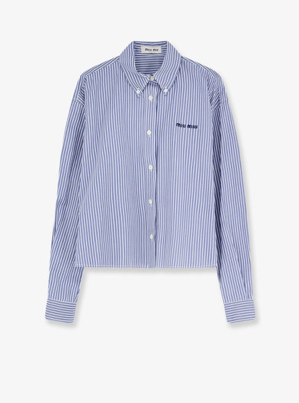 Miu Miu Striped Cotton Shirt Biancocobalto