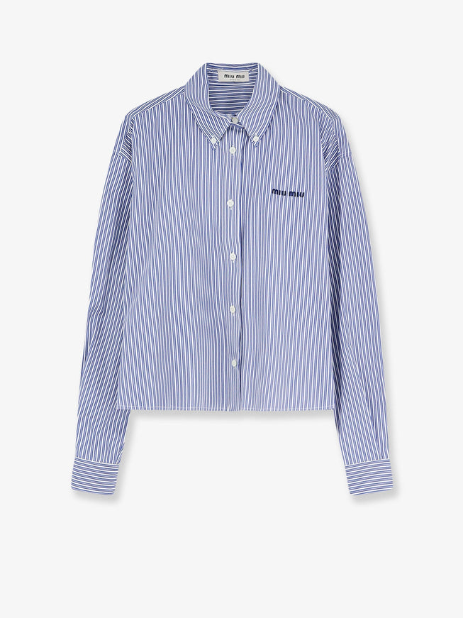 Miu Miu Striped Cotton Shirt Biancocobalto