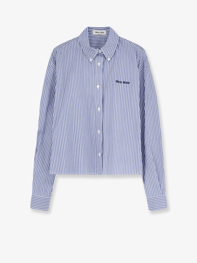 Miu Miu Striped Cotton Shirt Biancocobalto