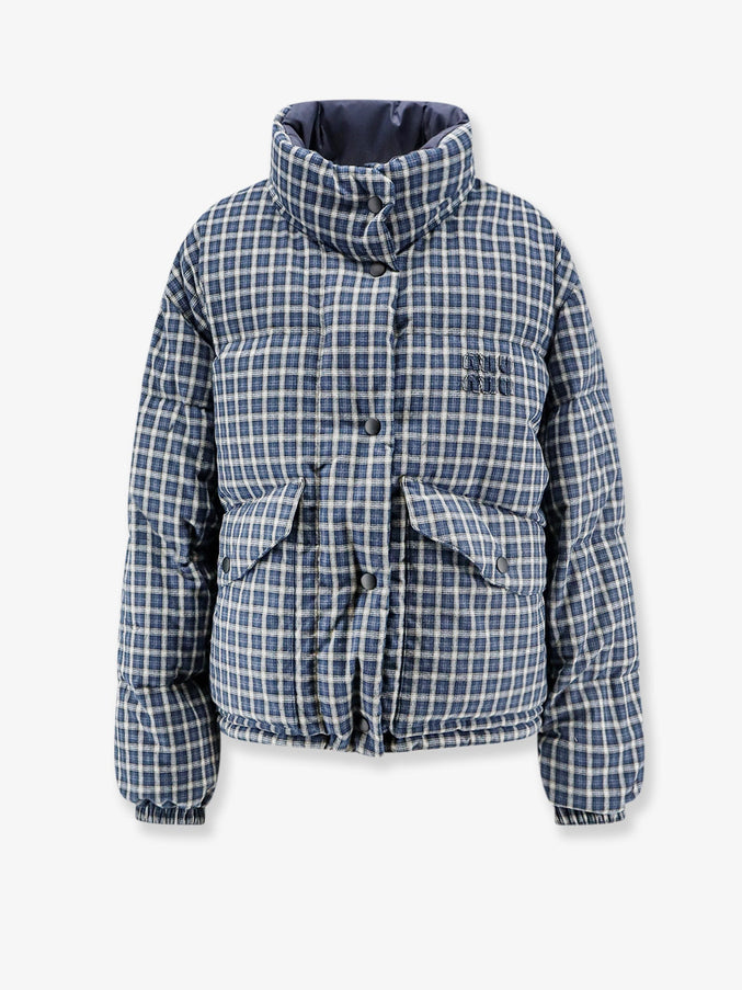 Miu Miu Reversible Madras Flannel Down Jacket Blubianco