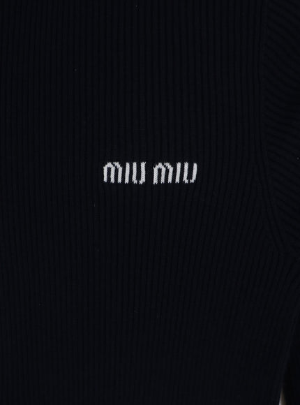 Miu Miu Cotton Zip Cardigan with Logo Inlay