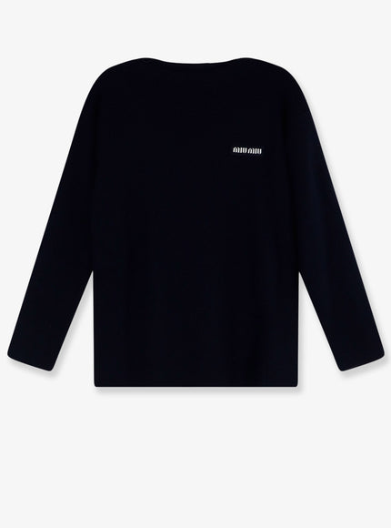 Miu Miu Wool Sweater with Lettering Logo Bleu
