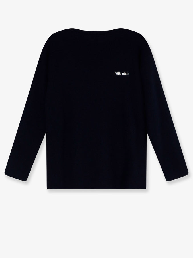 Miu Miu Wool Sweater with Lettering Logo Bleu
