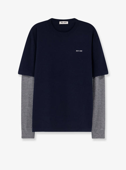 Miu Miu Double Sleeve Virgin Wool and Cashmere Sweater Bluantracite