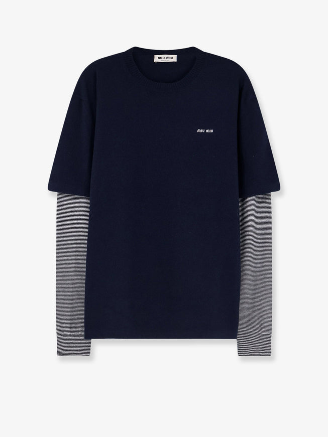 Miu Miu Double Sleeve Virgin Wool and Cashmere Sweater Bluantracite