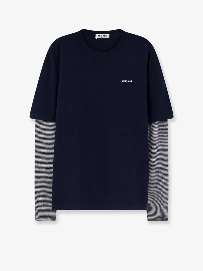 Miu Miu Double Sleeve Virgin Wool and Cashmere Sweater Bluantracite