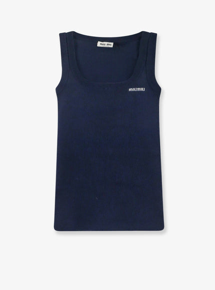 Miu Miu Ribbed Cotton Tank Top Bleu