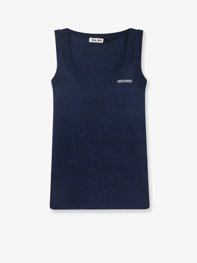 Miu Miu Ribbed Cotton Tank Top Bleu