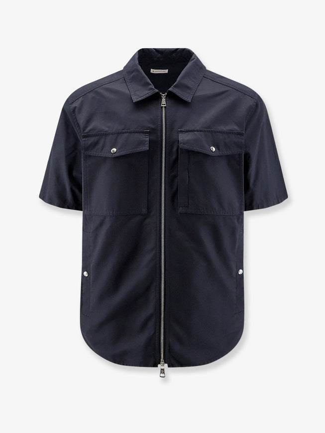 Moncler Cotton Blend Zip Shirt Blu