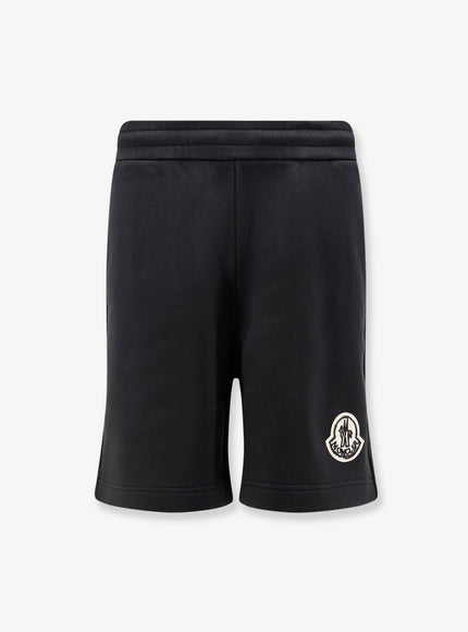 Moncler Cotton Bermuda Shorts With Front Logo Patch Nero