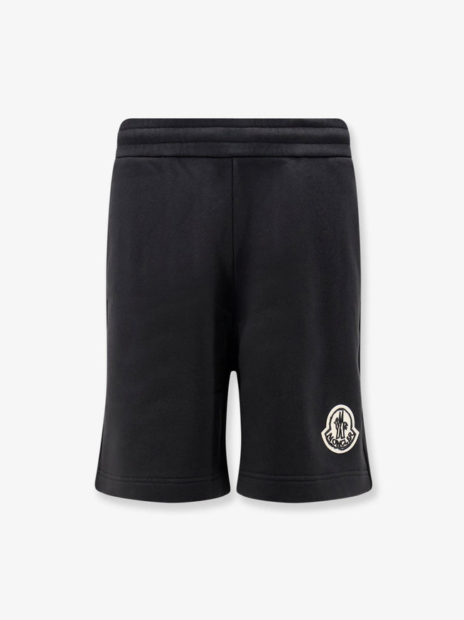 Moncler Cotton Bermuda Shorts With Front Logo Patch Nero