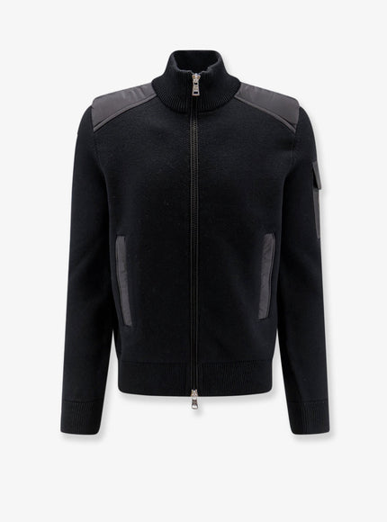 Moncler Virgin Wool Cardigan With Logo Patch Nero