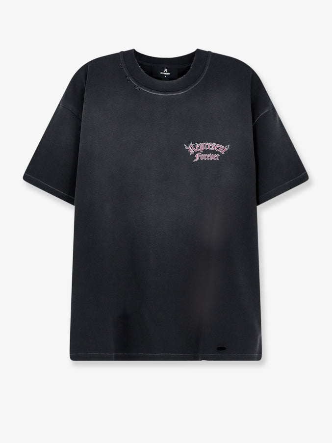 Represent Used-Effect Cotton T-Shirt Washed Black