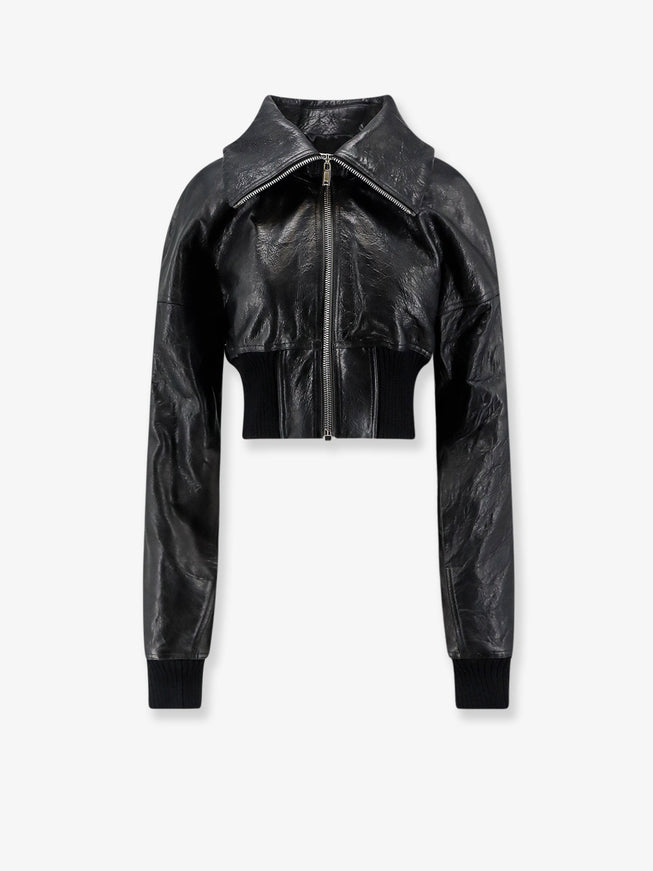 Rick Owens Dracuflight Cropped Leather Jacket in Black Black