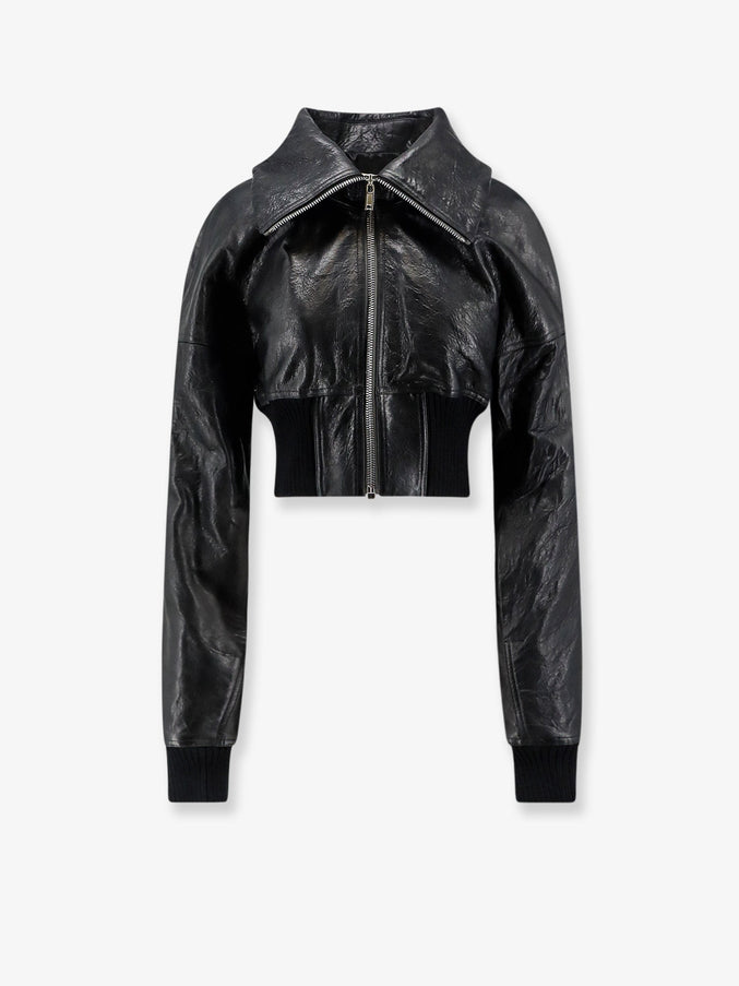 Rick Owens Dracuflight Cropped Leather Jacket in Black Black