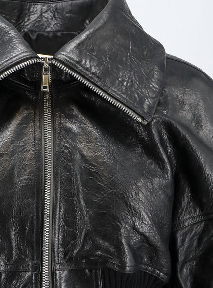 Rick Owens Dracuflight Cropped Leather Jacket in Black