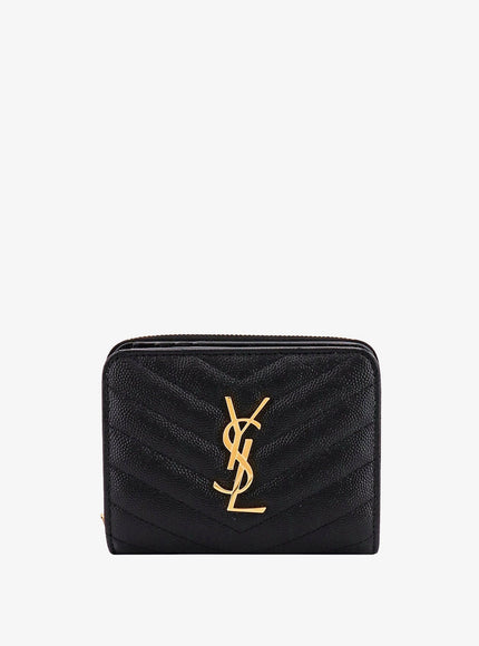 Saint Laurent Quilted Leather Wallet With Metal Cassandre Logo Uni Nero