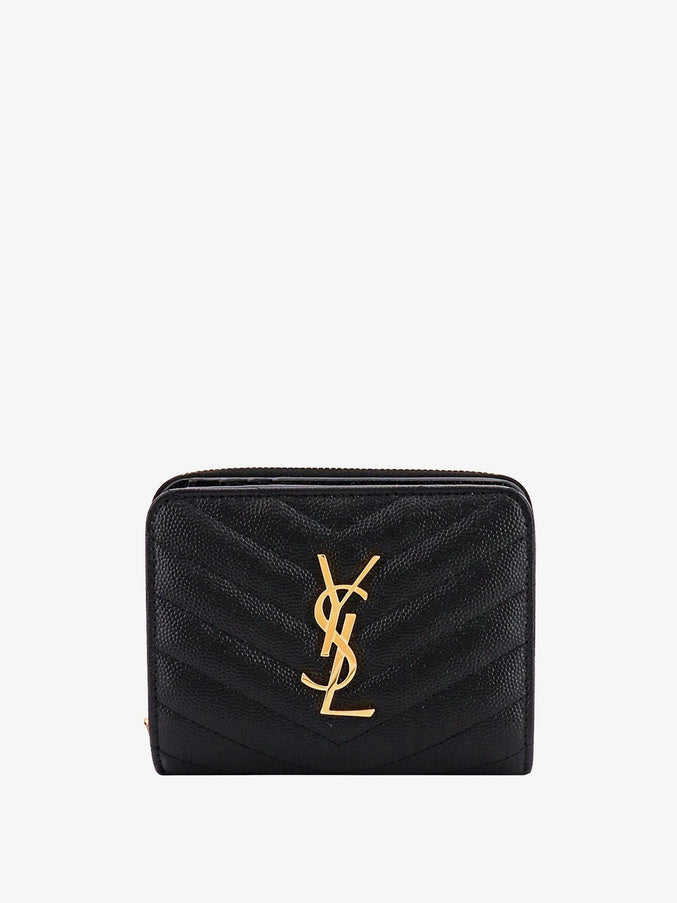 Saint Laurent Quilted Leather Wallet With Metal Cassandre Logo Uni Nero