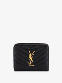 Saint Laurent Quilted Leather Wallet With Metal Cassandre Logo Uni Nero