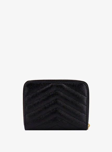 Saint Laurent Quilted Leather Wallet With Metal Cassandre Logo