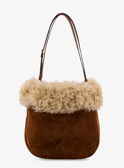 Saint Laurent Suede Shoulder Bag With Shearling Profile Uni Oran Ca Co Brick Nat
