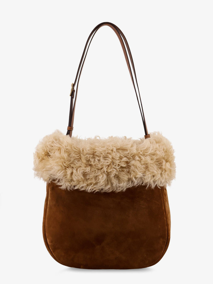 Saint Laurent Suede Shoulder Bag With Shearling Profile Uni Oran Ca Co Brick Nat