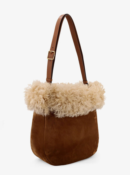 Saint Laurent Suede Shoulder Bag With Shearling Profile