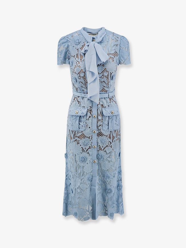 Self Portrait Lace Dress With Belt Blue