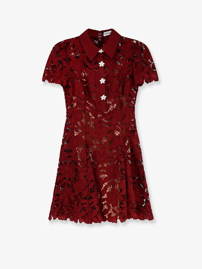 Self Portrait Lace Mini Dress Burgundy