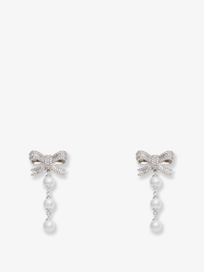 Self Portrait Crystal Bow Pearl Droplet Earrings Uni Silver