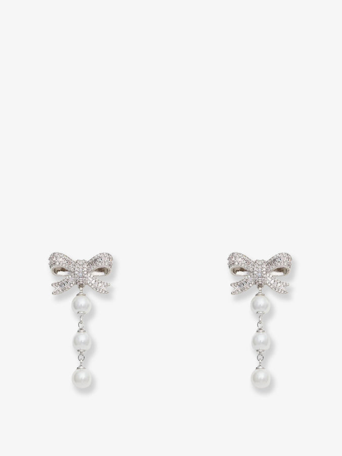 Self Portrait Crystal Bow Pearl Droplet Earrings Uni Silver