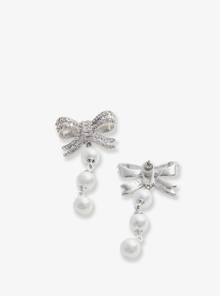 Self Portrait Crystal Bow Pearl Droplet Earrings
